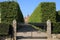 Blue sky, closed fence and castle Egeskov in Danmark in the summer.