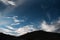 Blue sky with clouds hill mountains with contours of people