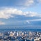 Blue sky with clouds over modern Paris city