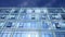 Blue sky and clouds reflecting in business building windows