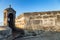 Blue sky and colonial wall in Cartagena