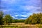 Blue sky and dry mountain riverbed