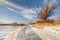 Blue sky in evening by Ijsselmeer lake