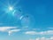 Blue sky flares ,sunbeams ,Parachute  Skydiving sport ,white clouds sunlight nature skyline