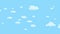 Blue sky full of clouds moving left to right. Cartoon sky background. Flat animation.