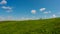 Blue sky and green grass on a hilltop on a sunny day, panoramic landscape