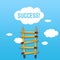 Blue sky with a ladder made of pencils and the word Success