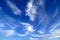 Blue sky landscape background. Picturesque beautiful cirrus clouds create unusual patterns in the sky. Cloudy weather in spring,