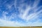 Blue sky, light clouds, Earth horizon panorama