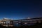 Blue sky and light trails along the Mississippi River in Baton Rouge