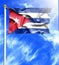 Blue sky and mast with hanged waving flag of Cuba