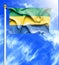 Blue sky and mast with hanged waving flag of Gabon