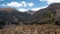 Blue sky, mountains and brown plants.