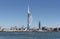 Blue sky over Portsmouth waterfront, England UK