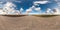 Blue sky with rain storm fluffy clouds. full seamless eamless hdri panorama 360 degrees angle view on gravel road with zenith in
