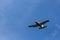 Blue sky-sunny day and flyinf the Single-propeller sports aircraft