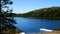 Blue sky with sunshine over beautiful serene remote northern Minnesota lake