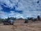 Blue sky with tractor with white cloud