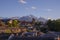 Blue sky traditional retro old Naxi house Yulong snow mountain in Lijiang old town, Yunnan Province, China