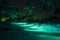 blue sky tree vacation tropical night luminous palm beach ocean paradise. Generative AI.