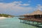 Blue sky turquoise water dream Island Vacation on Overwater Bungalow at a tropical resort island, Maldives