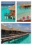 Blue sky turquoise water vacation on Overwater Bungalow on Collage Picture at a tropical resort island, Maldives