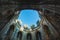 blue sky in the unfinished chapel in an ancient portuguese monastery