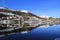 Blue sky, white mountain, lake and St. Moritz vill