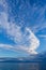 Blue sky with white picturesque clouds and mountains