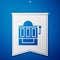 Blue Slot machine icon isolated on blue background. White pennant template. Vector Illustration