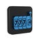 Blue Slot machine with lucky sevens jackpot icon isolated on transparent background. Black square button.