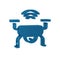 Blue Smart drone system icon isolated on transparent background. Quadrocopter with video and photo camera symbol.