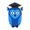 blue smart owl in a hat. symbol of knowledge and university graduation.