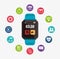 Blue smart watch digital wearable technology