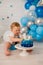 Blue smash cake for boy birthday