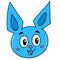 Blue smiling rabbit emoticon head, doodle icon image