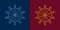 Blue snowflake on dark-blue color background. Gold snowflake on burgundy color background.