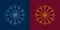 Blue snowflake on dark-blue color background. Gold snowflake on burgundy color background.