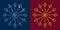 Blue snowflake on dark-blue color background. Gold snowflake on burgundy color background.