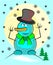 Blue snowman with hat and scarf