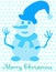 Blue snowman with hat and scarf
