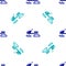 Blue Snowmobile icon isolated seamless pattern on white background. Snowmobiling sign. Extreme sport. Vector