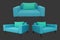 Blue sofa with green pillows for three views