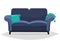 Blue sofa and pillows.