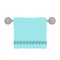 Blue soft towel hanging on a heated towel rail. Vector illustration. Web banner