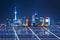 Blue solar cell panels,Shanghai skyline illuminated at night