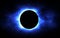 Blue Solar Eclipse Sun Light Glowing in Universe. Total Eclipse Lunar With Sun Shine Energy