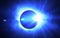 Blue Solar Eclipse Sun Light Glowing in Universe. Total Eclipse Lunar With Sun Shine Energy