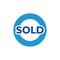 Blue Sold sign on white