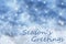 Blue Sparkling Christmas Background, Snow, Text Seasons Greetings